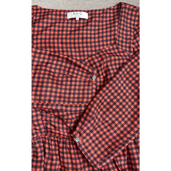 SEA NY Ethno Pop 3/4 Sleeve 100% Silk Ruched Tiered Midi Dress Size 4 - Picture 7 of 7